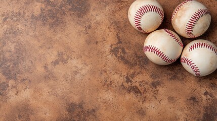 Vintage Baseballs on Rustic Brown Background