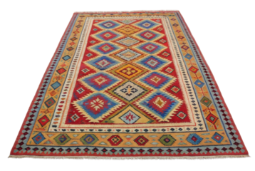 PNG Colorful geometric pattern on traditional kilim rug with diamond motifs
