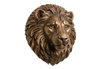 Obraz premium PNG Bronze lion head sculpture with detailed mane and fierce expression