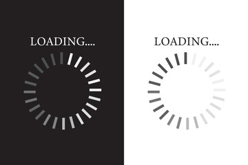Loading bar Icons and Progress Bar icons Vector Set in black and white. Load bar, buffer loader, download or upload Horizontal bar icons. Loading status icon. website loading bar. 