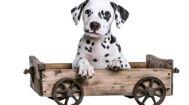 Dalmatian Puppy Pongo Relaxing in a Wooden Crate