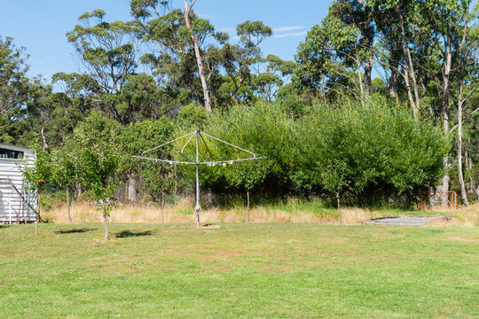 hills hoist clothesline in the backyard