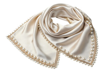 Obraz premium PNG Elegant cream satin scarf with pearls - luxurious fashion accessory