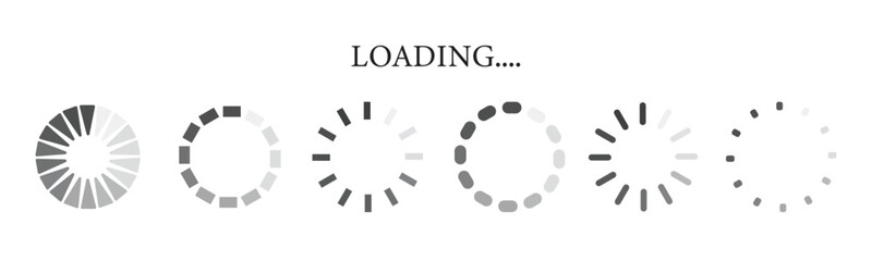 Loading bar Icons and Progress Bar icons Vector Set in black and white. Load bar, buffer loader, download or upload Horizontal bar icons. Loading status icon. website loading bar. 