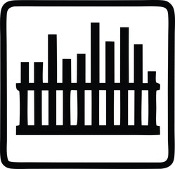 Black and white vector business icon of a graph with an arrow symbolizing growth in finance