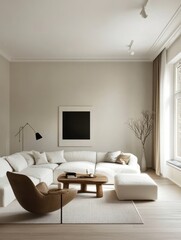 An interior view of a modern minimalist living room space