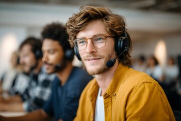 A man wearing glasses and a headset is smiling at the camera