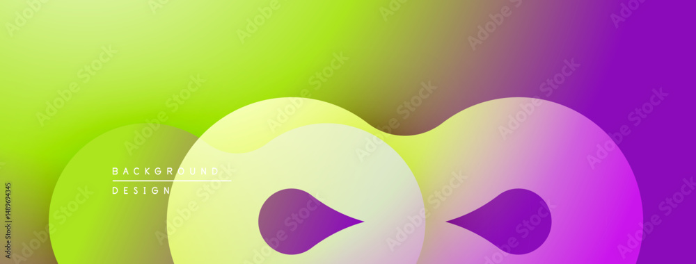 Poster Abstract vibrant background. Smooth gradients blend green, yellow, purple hues. Modern design elements create dynamic visual flow.