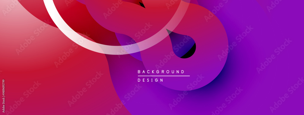 Poster abstract fluid shapes, vibrant magenta, purple gradients. minimalist design with white curved line. 