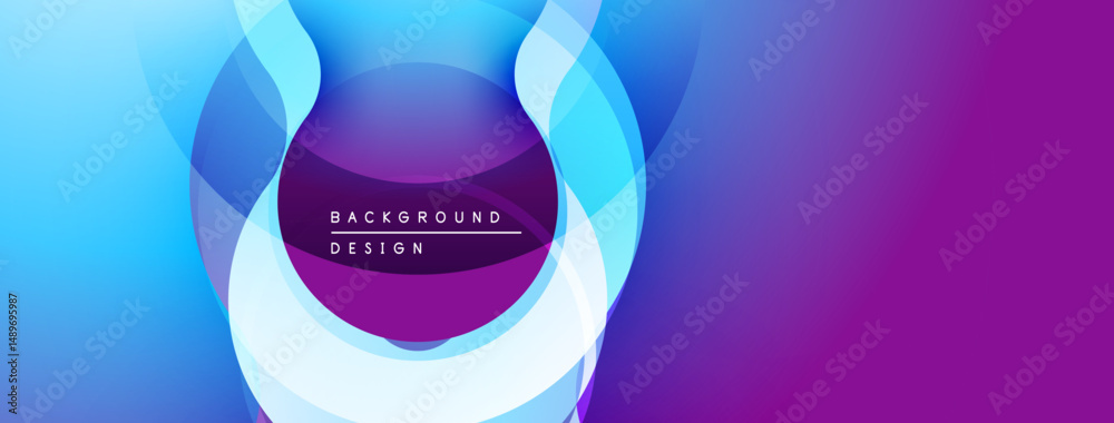 Poster abstract design features layered circles, vibrant blue, purple gradients. modern aesthetic, suitable