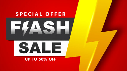 Flash Sale Banner with Thunder Sign in Background. Vector Illustration. Limited Offer. Limited Time. Shop Now.