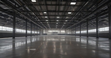 Obraz premium Vast open space, high ceiling with visible metal beams and ductwork , industrial style, industrial interior