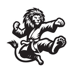 Kungfu Lion in Action Logo – Powerful Animal Warrior Vector