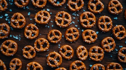 Sweet pretzels overhead pattern golden brown salt food photography