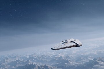 single lonely spaceship sails silently through endless void stars twinkling in distance