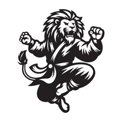 Heroic Lion Logo – Martial Arts Animal Mascot in Jump Pose