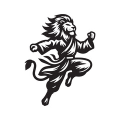 Heroic Lion Logo – Martial Arts Animal Mascot in Jump Pose