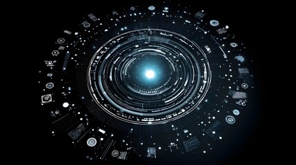 Interactive UI circle with futuristic digital transformation elements