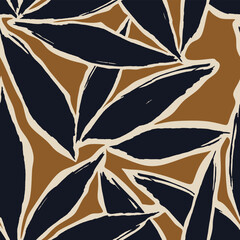 Abstract leaves hand-drawn brush strokes seamless pattern.