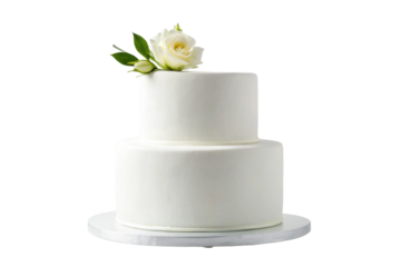PNG Elegant two-tier white cake with white rose and greenery decoration