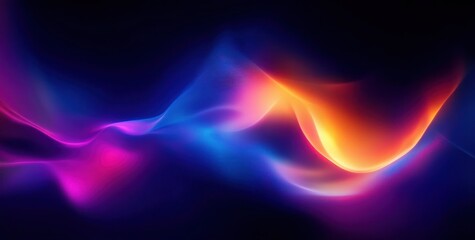 Colorful abstract waves of light in vibrant blue, purple, pink, and orange hues on a dark background creating a flowing, dynamic, and energetic visual effect