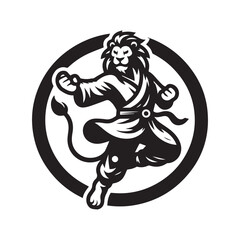 Martial Arts Lion Logo – Fierce Jumping Beast Vector Mascot
