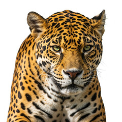Obraz premium Close-up of a beautiful jaguar in the jungle, isolated on a white background, showcasing the power and elegance of amazing wildlife.
