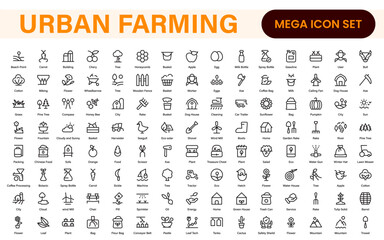 Modern Urban Farming Icons for Community Gardens – Clean Outline, Line Art, Vector Illustrations for Sustainable Farming, Urban Green Projects, and Apps