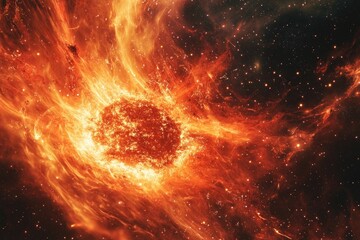 Fiery cosmic heart, swirling nebula