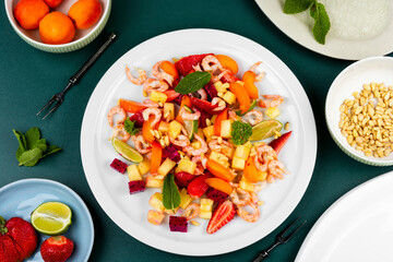 Shrimp salad with fruits.