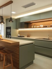 Modern kitchen showcasing its cabinetry along with the kitchen island