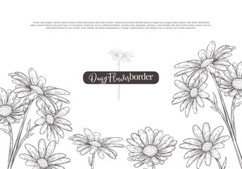Hand drawn minimalist daisy flower border illustration