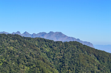 Distant Mountains and Forest with Trees and Sky in Northern Thailand.