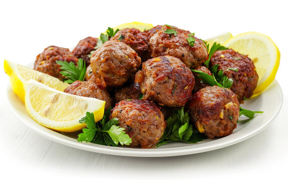 Greek Keftedakia (meatballs) with lemon and parsley. Delicious and savory Mediterranean appetizer or snack.