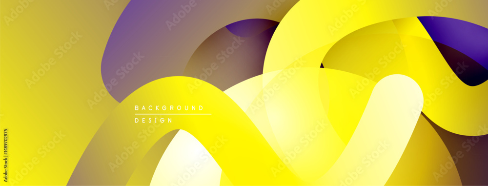 Poster Abstract yellow purple design. Overlapping shapes create dynamic visual effect. Modern background for digital projects.