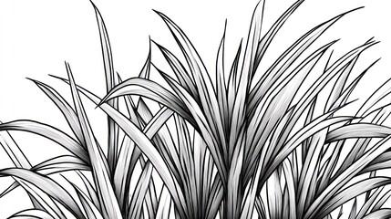Monochrome Tall Grass Blades, Close-Up, Nature, Background, Illustration