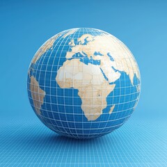 Detailed 3D Representation of Earth and Continents on Blue Background