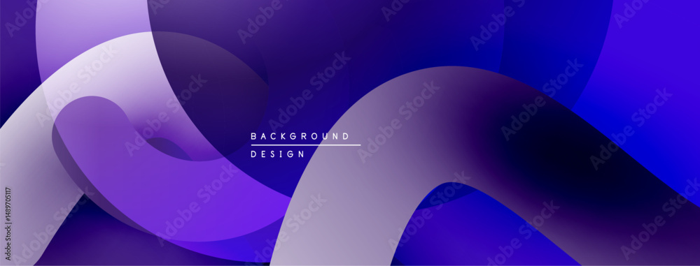 Fototapete Abstract flowing shapes, purple hues dominate design. Smooth gradients create dynamic visual texture. Modern, elegant backdrop.