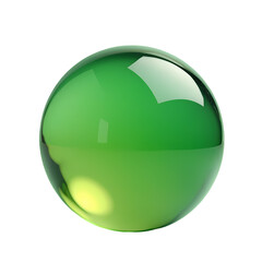 A single green glass sphere with reflections on a black background in a studio setting view close up isolated on transparent backgruond