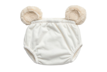 PNG Adorable white baby diaper cover with fluffy bear ears for infants