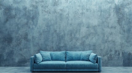 Blue Sofa against Textured Wall; Interior Design