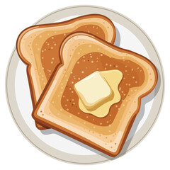Two fresh white bread loaves on plate isolated vector illustration on white background