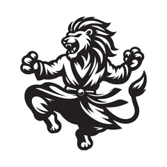 Kung Fu Lion Mascot Logo – Jumping Martial Arts Animal Vector