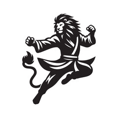 Heroic Lion Logo – Martial Arts Animal Mascot in Jump Pose