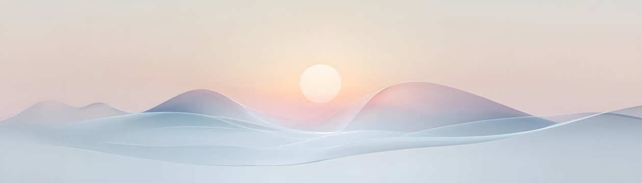 Pastel sunrise over misty mountainscape