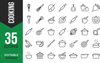 Cooking Editable Icon Set – Vector Kitchen & Culinary Icons

