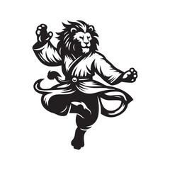 Kung Fu Lion Mascot Logo – Jumping Martial Arts Animal Vector