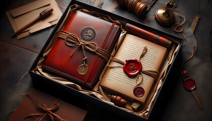 Leather-bound notebook set, Ai-generated image