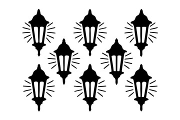 Lantern with rays silhouette vector illustration