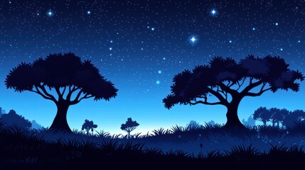 Night sky, savanna trees, starry background, tranquil scene, nature wallpaper